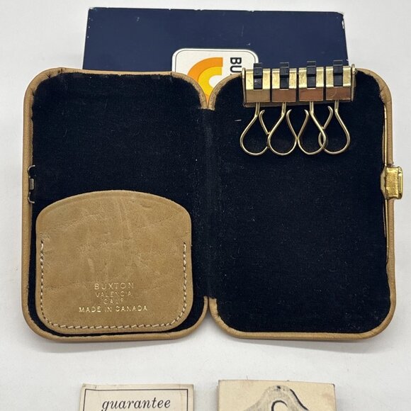 Vintage Buxton Key-Tainer Holder Organizer Case Valencia Calf Brown Leather NOS - Picture 5 of 6